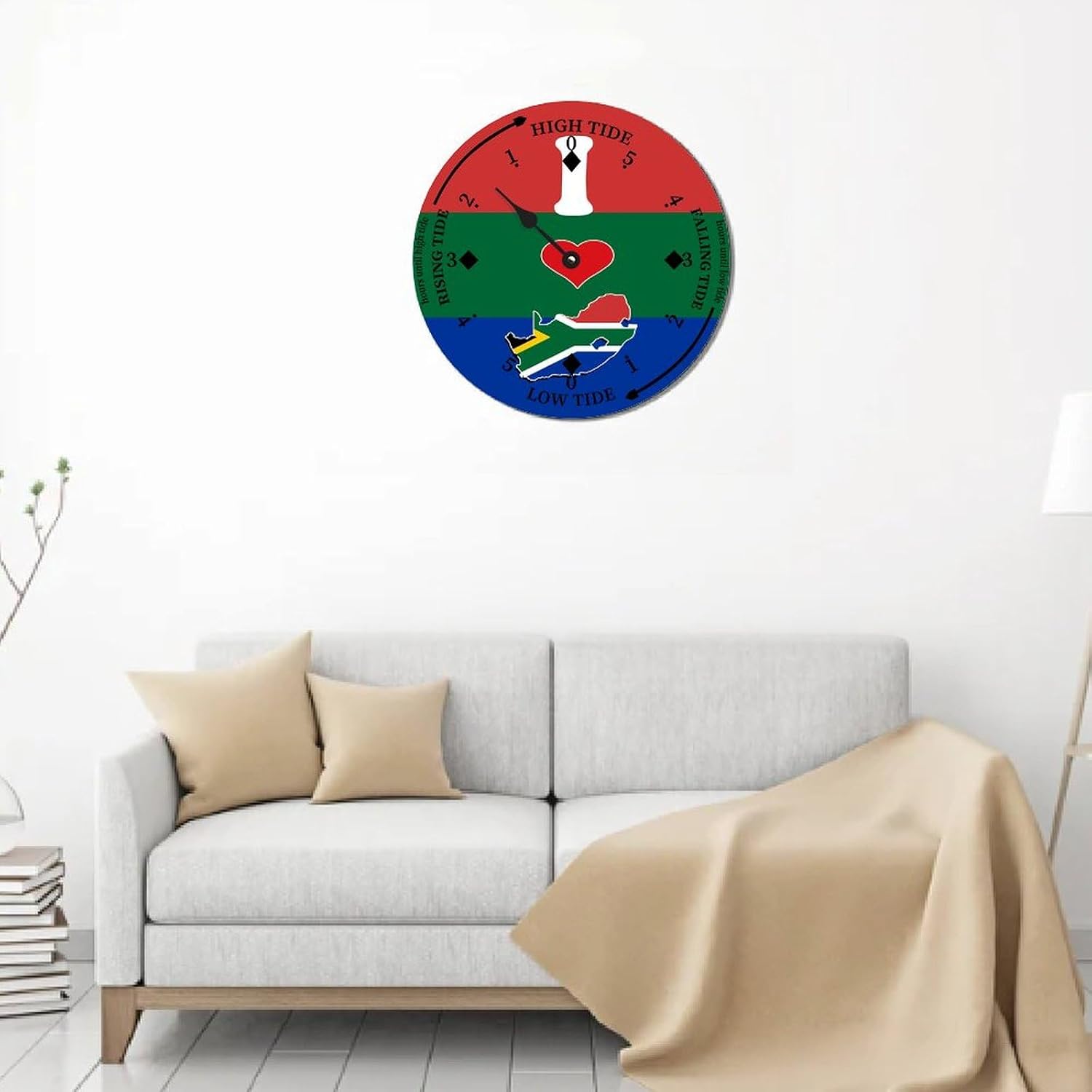 I Love My Country,South Africa Tide Clock South Africa National Flag Wood Tidal Clock with High Tide Low Tide Non-Ticking Tide Clock 15in Wall Tide Movement Clock for Wall Decor Boat Accessories