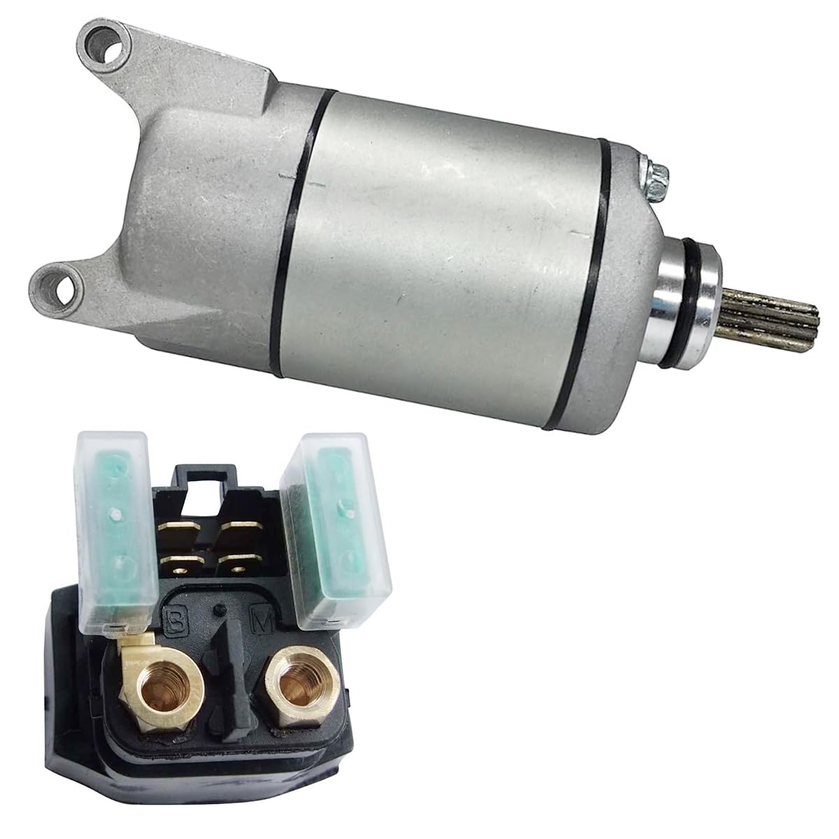 Starter Motor & Relay for Yamaha Grizzly 350 07-14/ Wolverine 350 06-09/ Bruin 350 04-06 YFM35 YFM350, 18757 SMU0269 3HE-81890-00-00 3HE-81800-00-00, Grizzly 350 Starter Bruin Wolverine 350