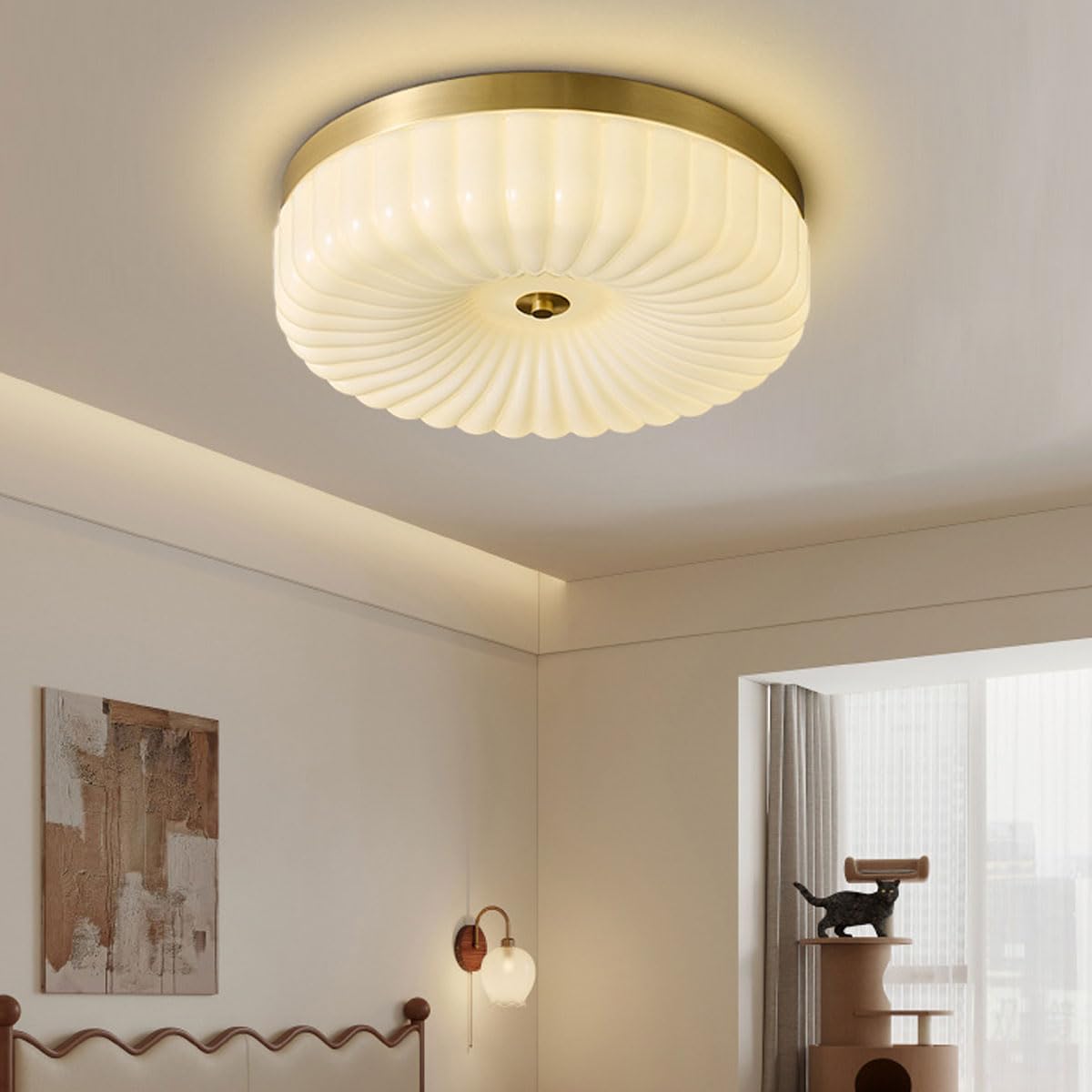 Minimalistyczna lampa sufitowa z litej miedzi z akrylowym kloszem, płaskie oświetlenie, włoskie, nowoczesne, okrągłe lampy sufitowe, odpowiednie do sypialni i balkonów