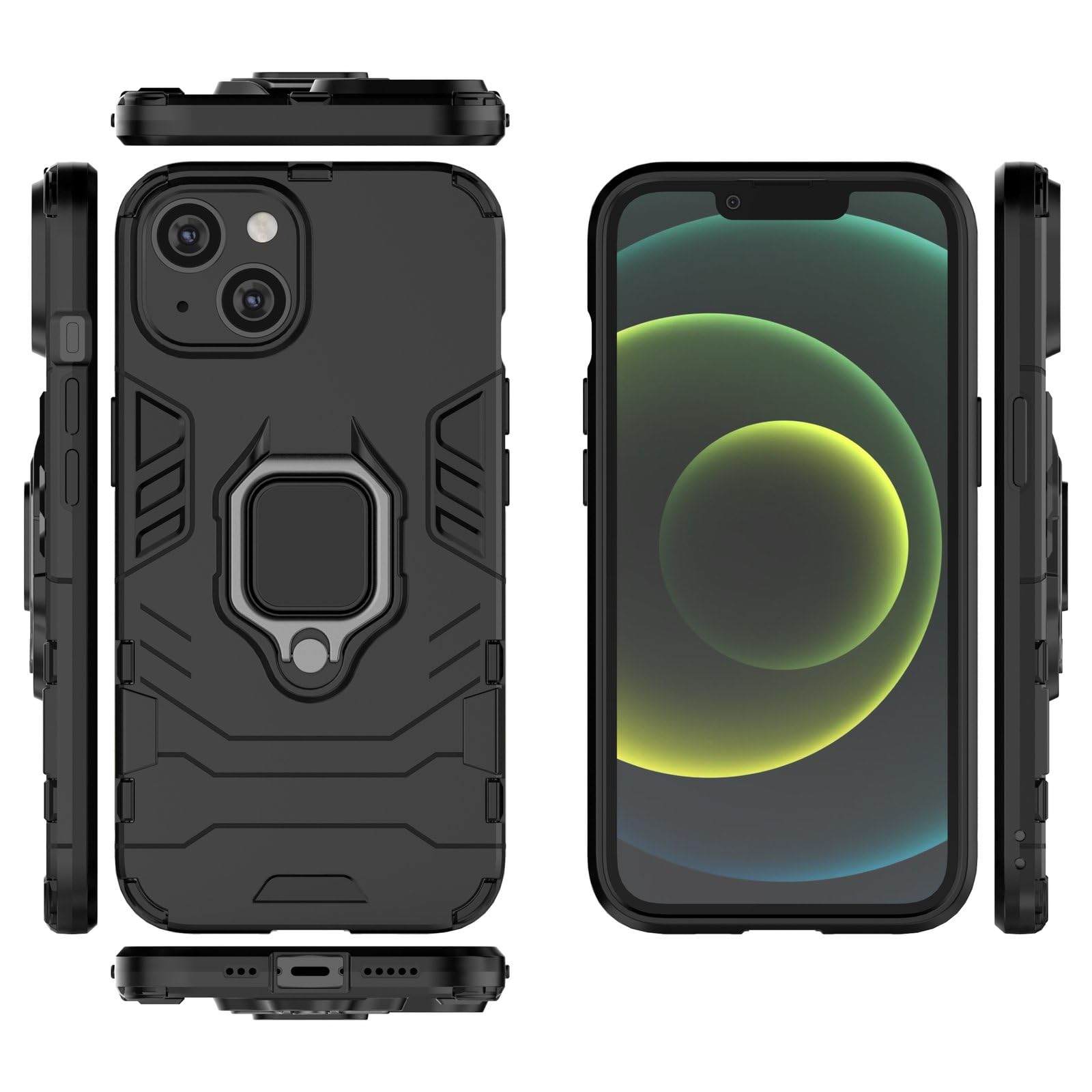 Max Power Digital Cover per IPhone 14 con Anello, Custodia Supporto Magnetica Rigida Resistente Antiurto Doppio Strato Protettiva Calamita Bumper Case (IPhone 14, Nero)