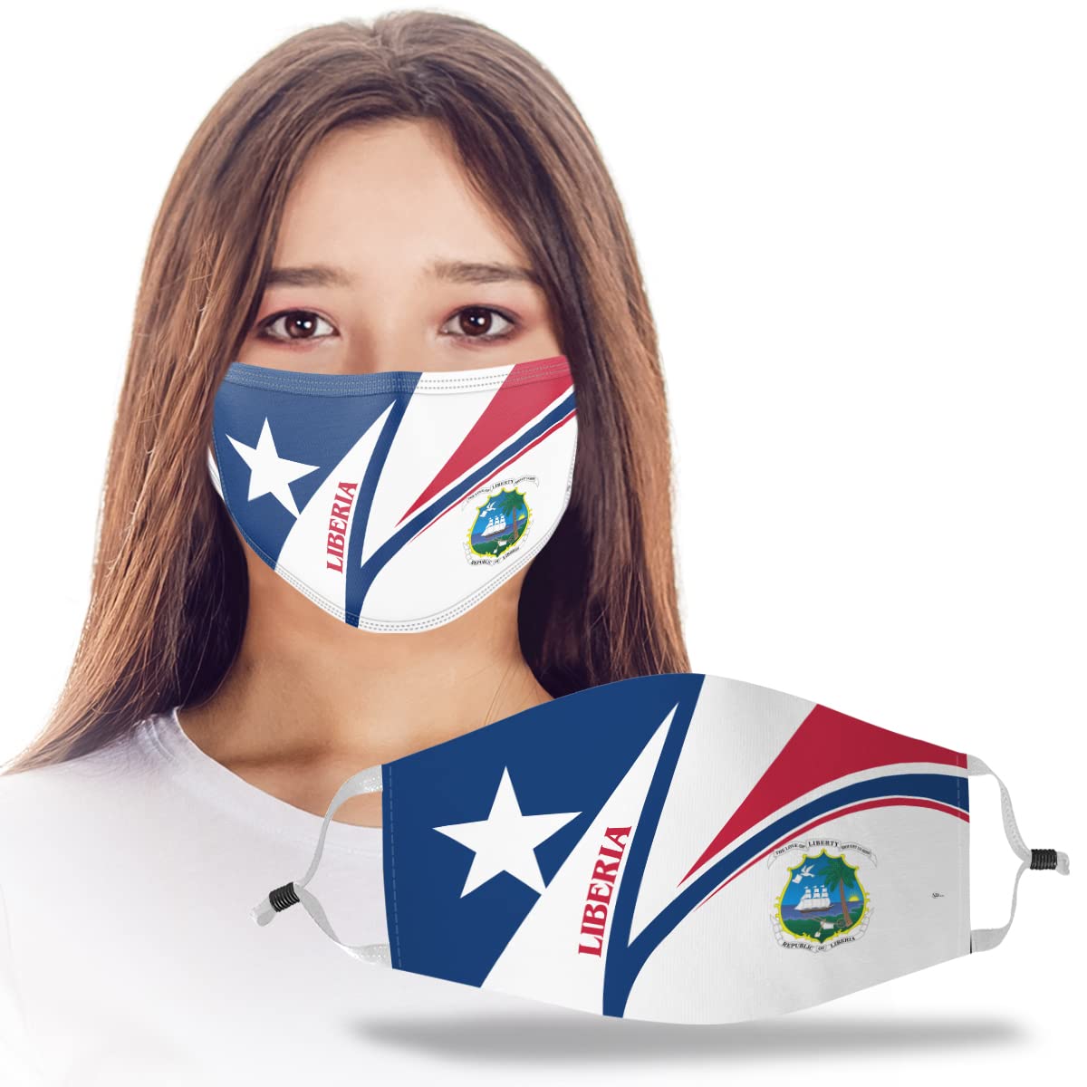 VTH GLOBAL Liberian Coat of Arms Liberia Flag Design Print Cloth Reusable Washable Face Mask Women Men for Dust Protection