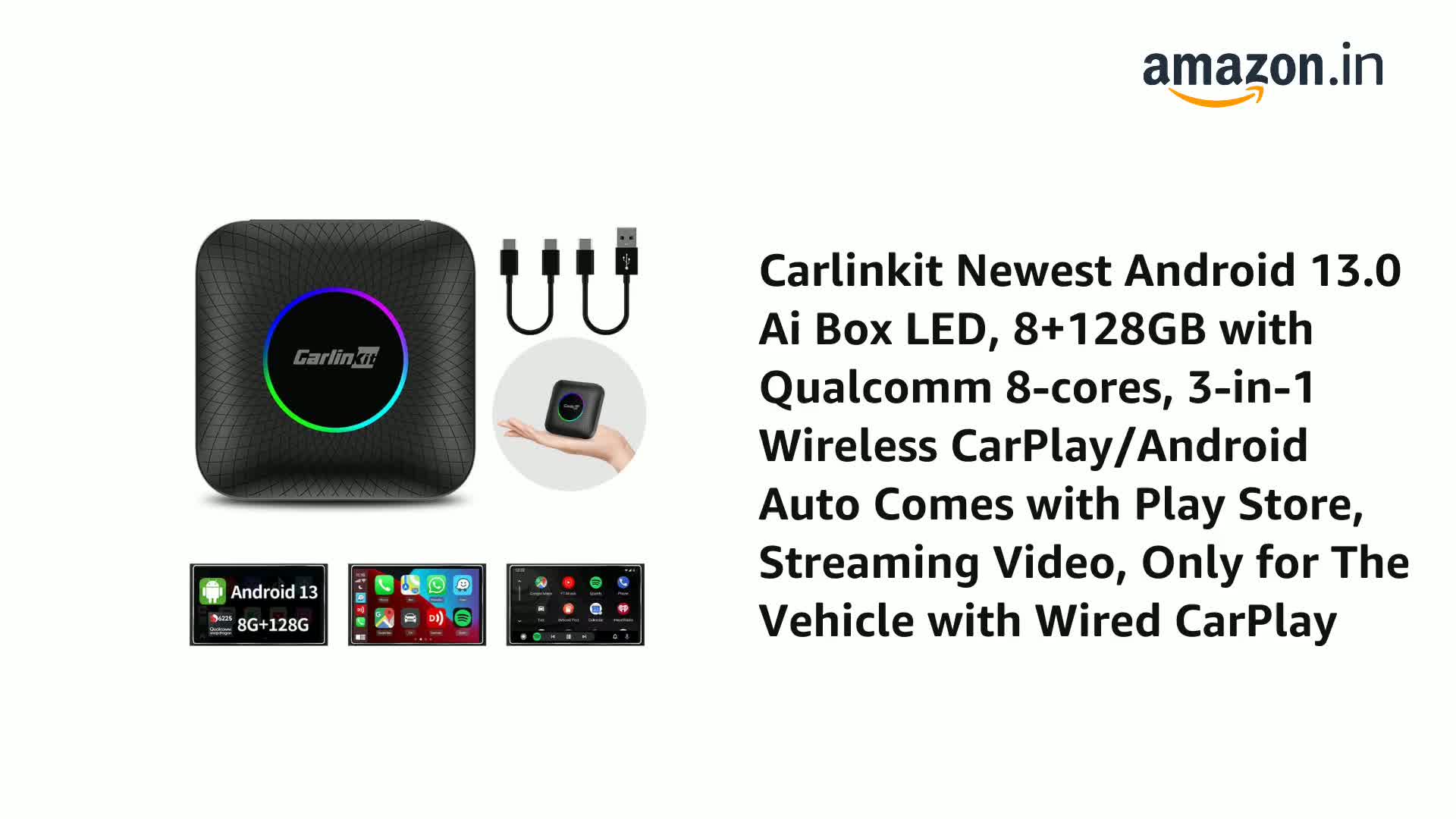 Carlinkit Newest Android 13.0 Ai Box LED, 8+128GB with Qualcomm 8 