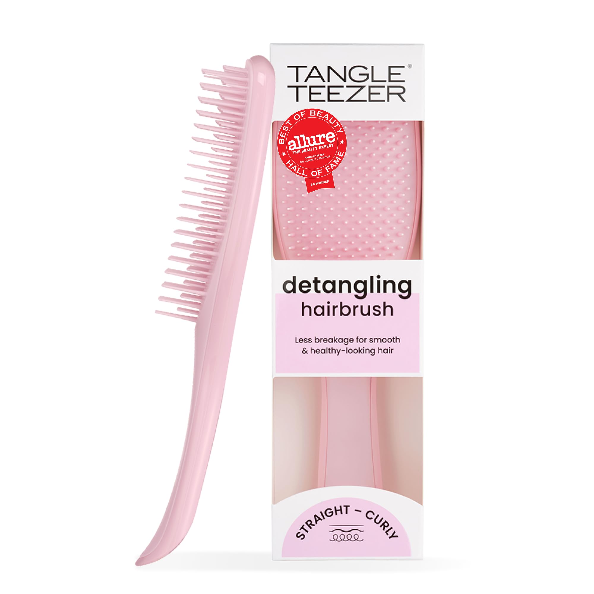 Tangle Teezer Ultimate Detangler Brush, Straight to Wavy, Millennial Pink | Patented two-tier, regular-flex teeth reduce breakage & split ends on wet or dry hair; Shower-friendly hairbrush for all ages