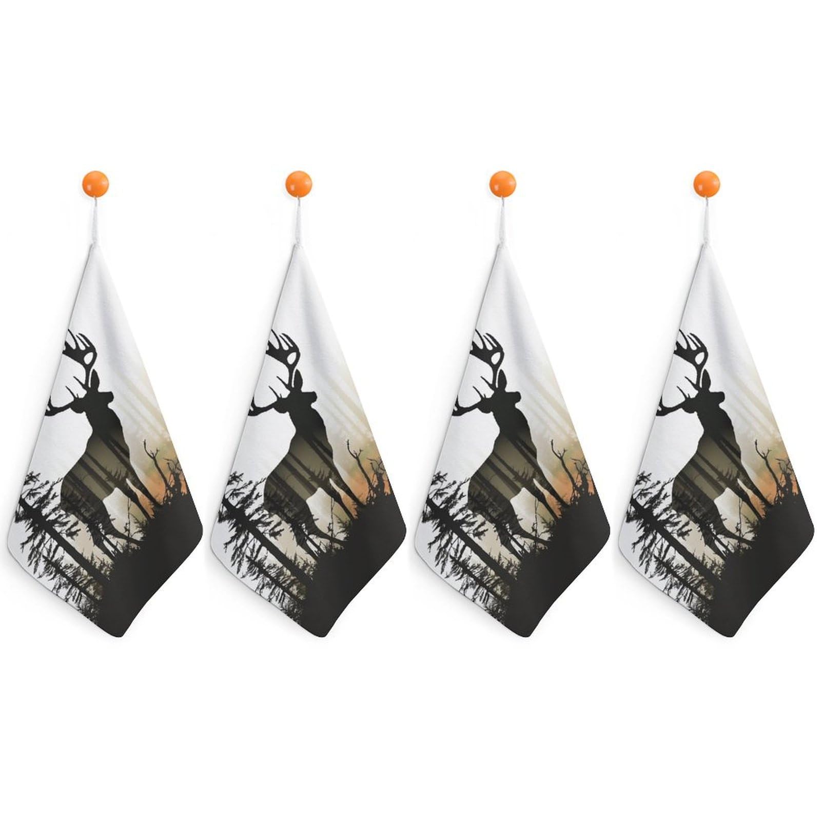 QMNLKH Deer Silhouette Hand Towels for Kitchen, Quick Dry Hanging Hand Towels with Loops, Absorbent Hand Towel for Bathroom, Square Soft Microfiber Towels for Gym, 11.8inch 4PCS