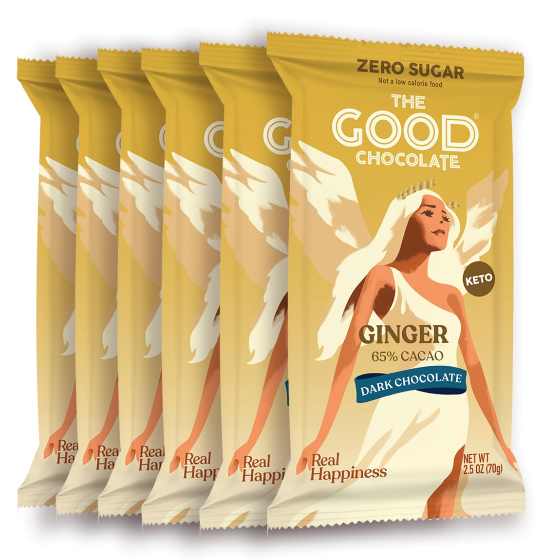 THE GOOD CHOCOLATE – Ginger Dark Chocolate Bars with Zero Sugar & Lower Net Carbs – Keto Chocolate Bar with Lower Calories, All Natural and Non-GMO Keto Snacks, 2.5 oz (6 Bars Value Pack)