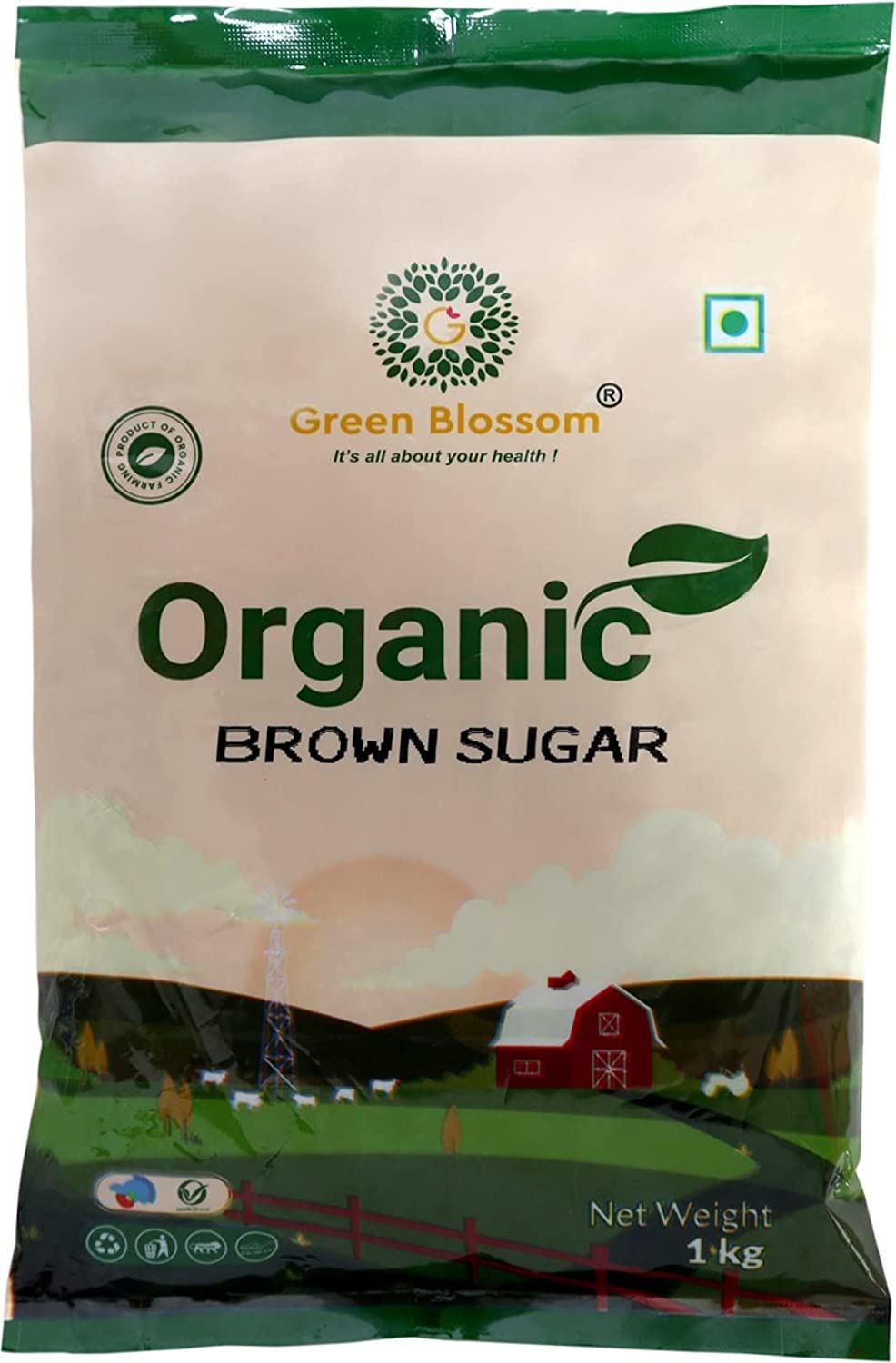 Green Blossom Organic Brown Sugar - 5 Kg (1 Kg x Pack of 5) | Chemical-Free Sweetness | Pure and Nutrient-Rich | 100% Vegan" 1