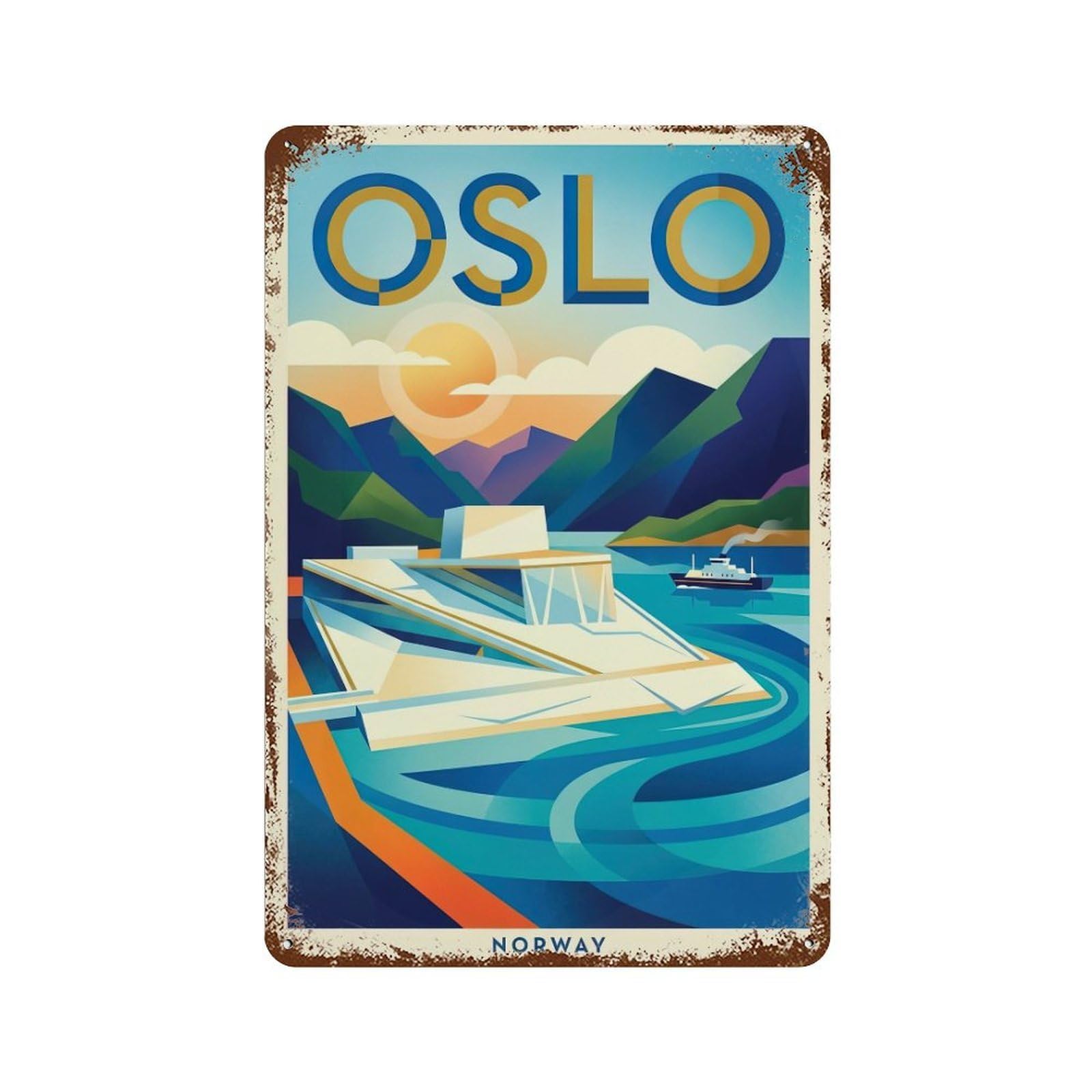 Travel Vintage Norway Oslo Metal Tin Sign