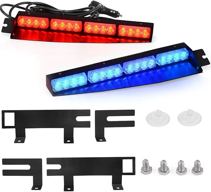 YITAMOTOR Red Blue Visor Emergency Lights, 216 LED Windshield