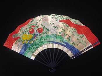 尺一扇　金地観世水に草花（朱色）　観世流 尺一扇 金地観世水に草花（朱色） 観世流