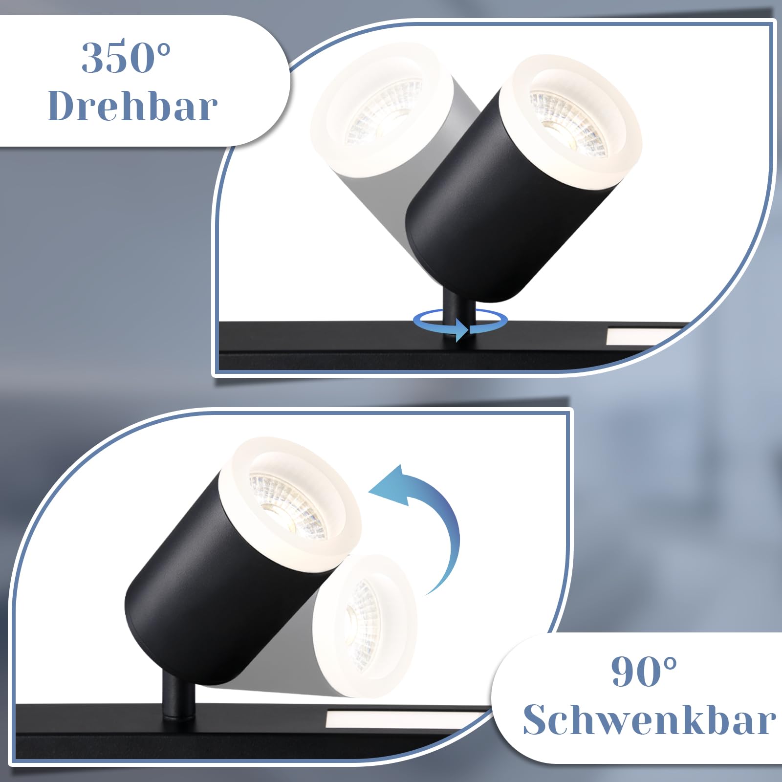 LED Deckenleuchte Dimmbar Deckenstrahler 4 Flammig Schwarz | Deckenspots mit Fernbediennung 3000K-6500K 38W Schwenkbar Modern für Wohnzimmer Schlafzimmer Küche Büro