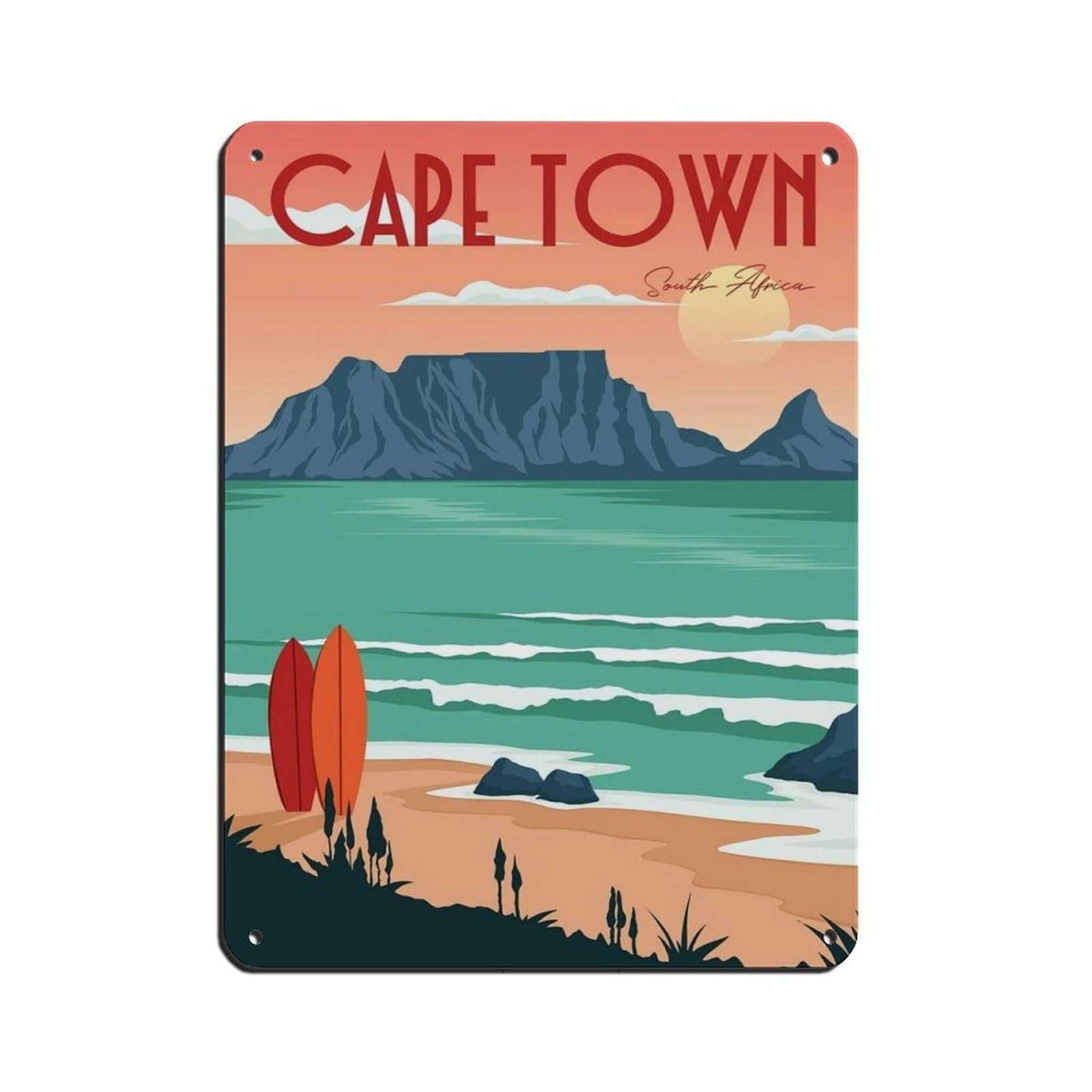 Cape Town Travel Poster, South Africa Poster Retro Poster Metal Tin Sign Chic Art Retro Iron Painting Bar People Cave Cafe Family Garage Poster Wall Decoration 12x16inch(30x40cm)