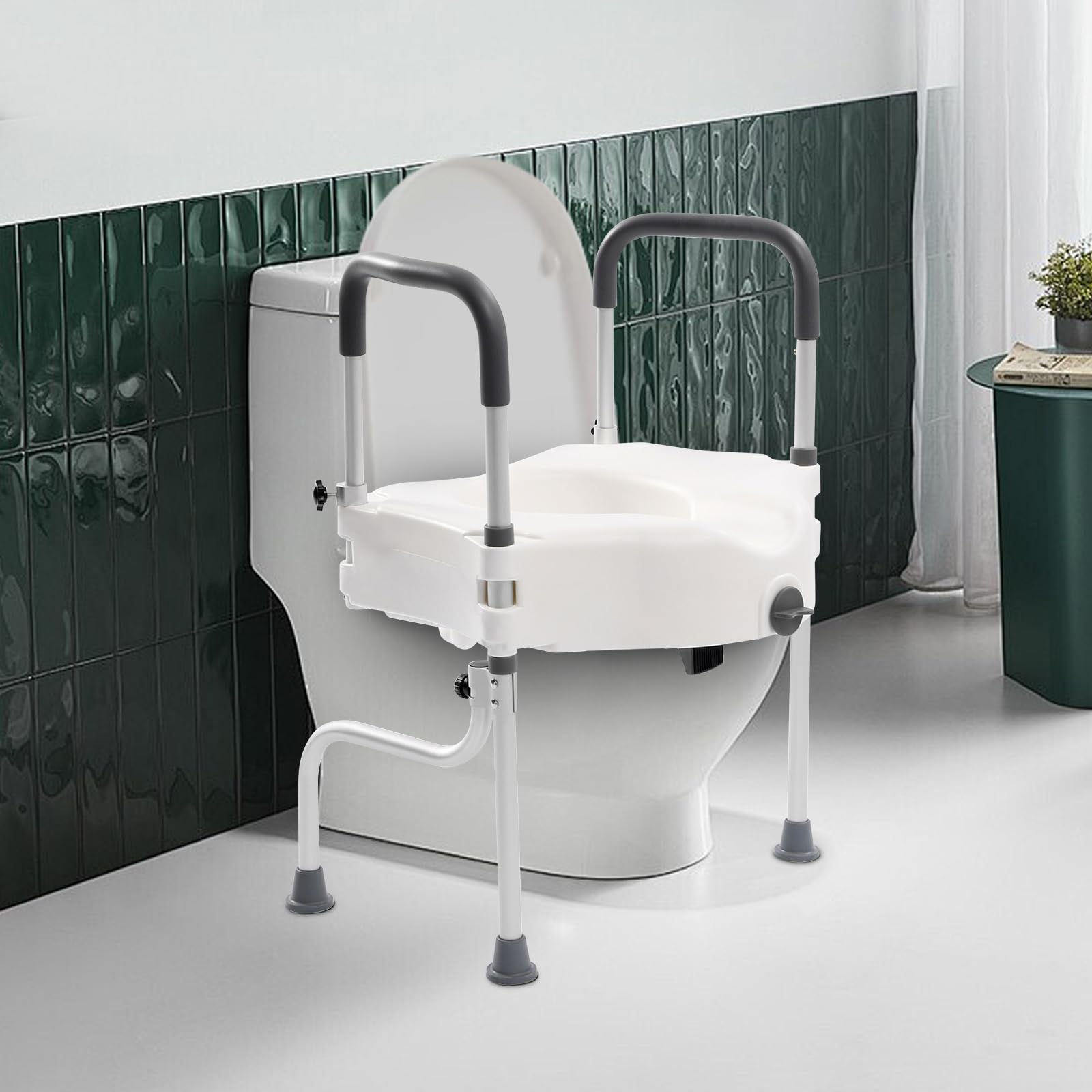 Rialzo per WC con braccioli, 3 in 1, portata 150 kg, supporto WC regolabile in altezza, in alluminio, per anziani, donne incinte e riconvalescenti