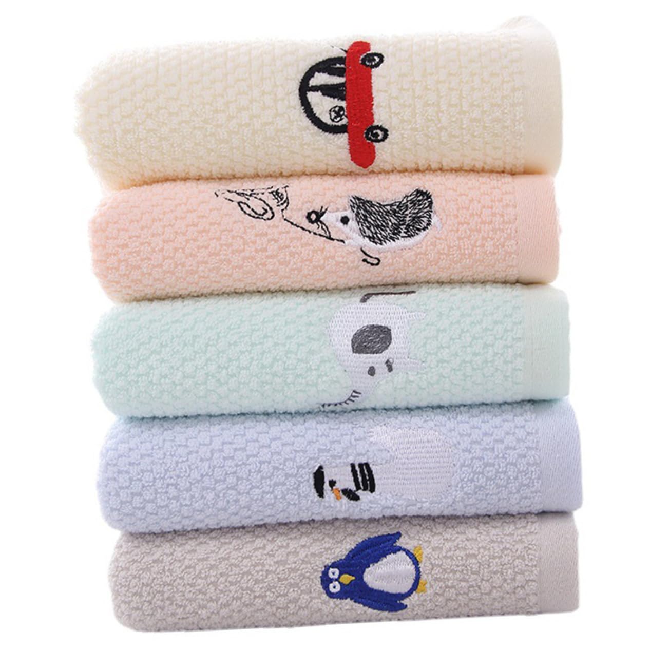 TOVINANNA 5pcs Cotton Boy Girl Face Towels Soft Absorbent Washcloths for Boy Girl Multipurpose Hand Towels for Showers and Special Occasions