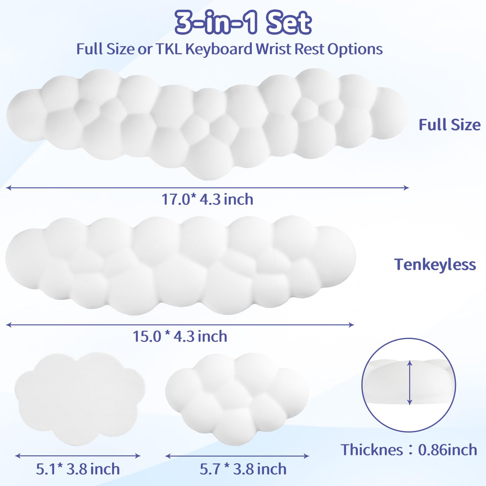 Sushret Cloud Wrist Rest Keyboard, Cloud Keyboard Wrist Pad Set with PU Leather Memory Foam, Cute Arm Rest for Palm Support, PC/Gaming Desk Accessories/Office Setup/Computer Hand Cushion - White: Full Size 08white-full Size