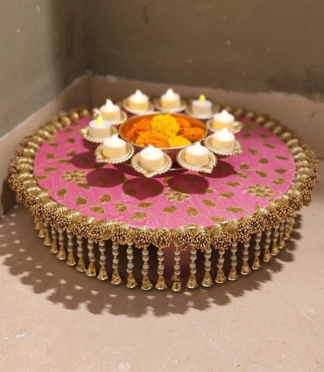 R Ayurveda Copper Decorative Metal Diya Traditional Diya Urli Tealight Holder Golden Bowl for Floating Flowers and Tea Light Candles Home,Office and Table Decor Special