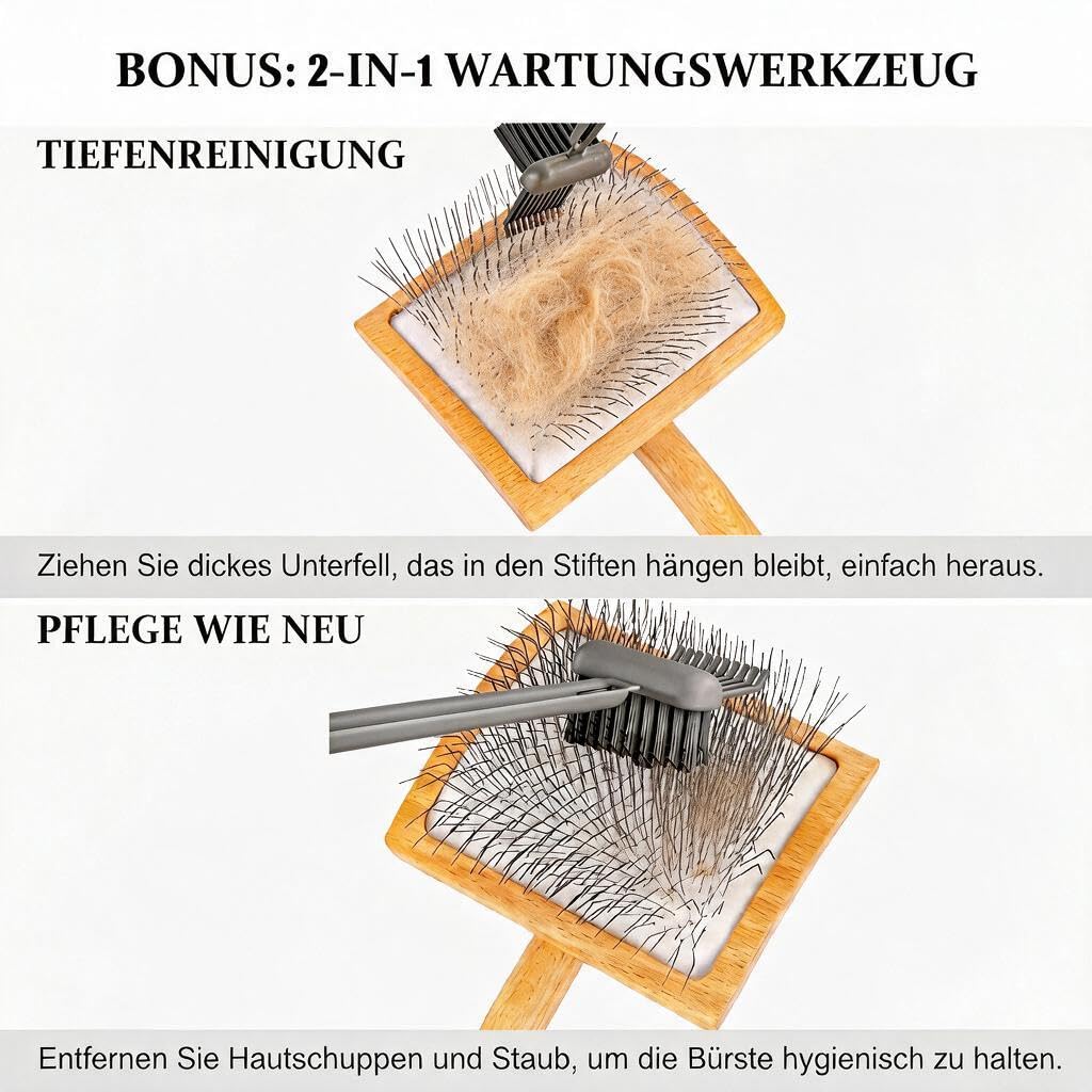 5-teiliges Hundepflege-Set – Große Slicker-Bürste mit langen Stiften für Doodles, Goldendoodles & Pudel – Hundebürste für lockiges Fell, Entfernt Verfilzungen & Knoten, Holzgriff – Holz