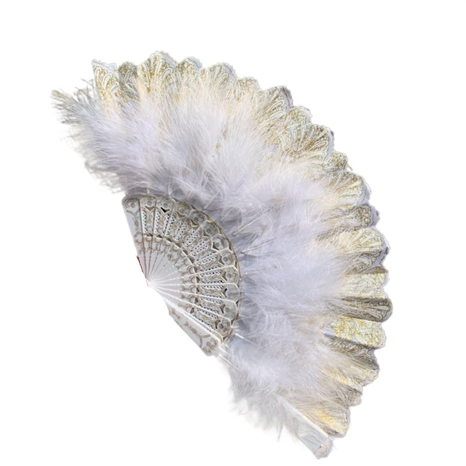 Éventail en plumes de marabout blanc avec dentelle pour décoration et danse