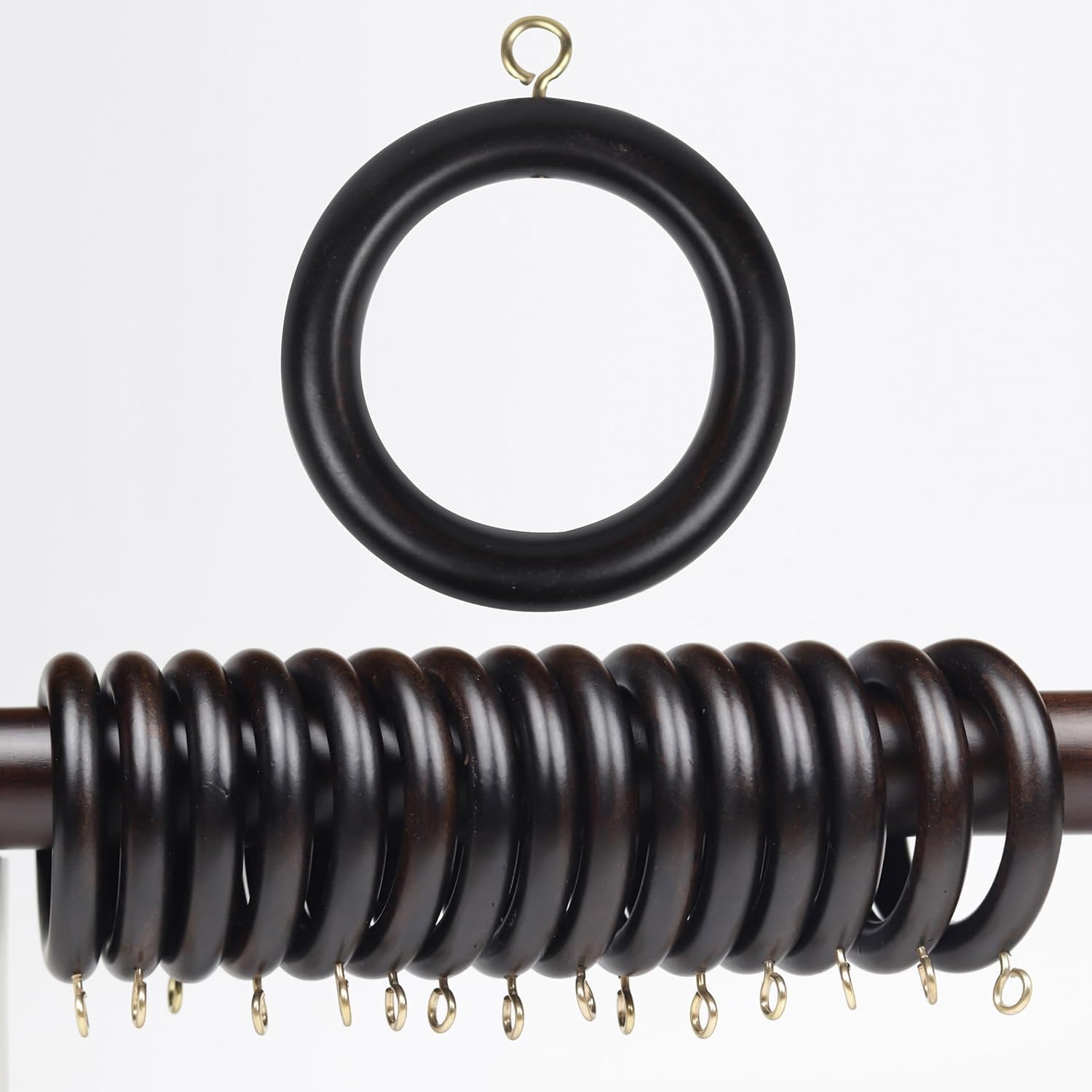 12 PCS Handmade Wooden Drapery Rod Rings Black Color, Curtain Rod Rings, for 1-1.5 inch Curtain Rod Pole - Beech Wood (12 pcs, 1.75 INCH Inner Dia)