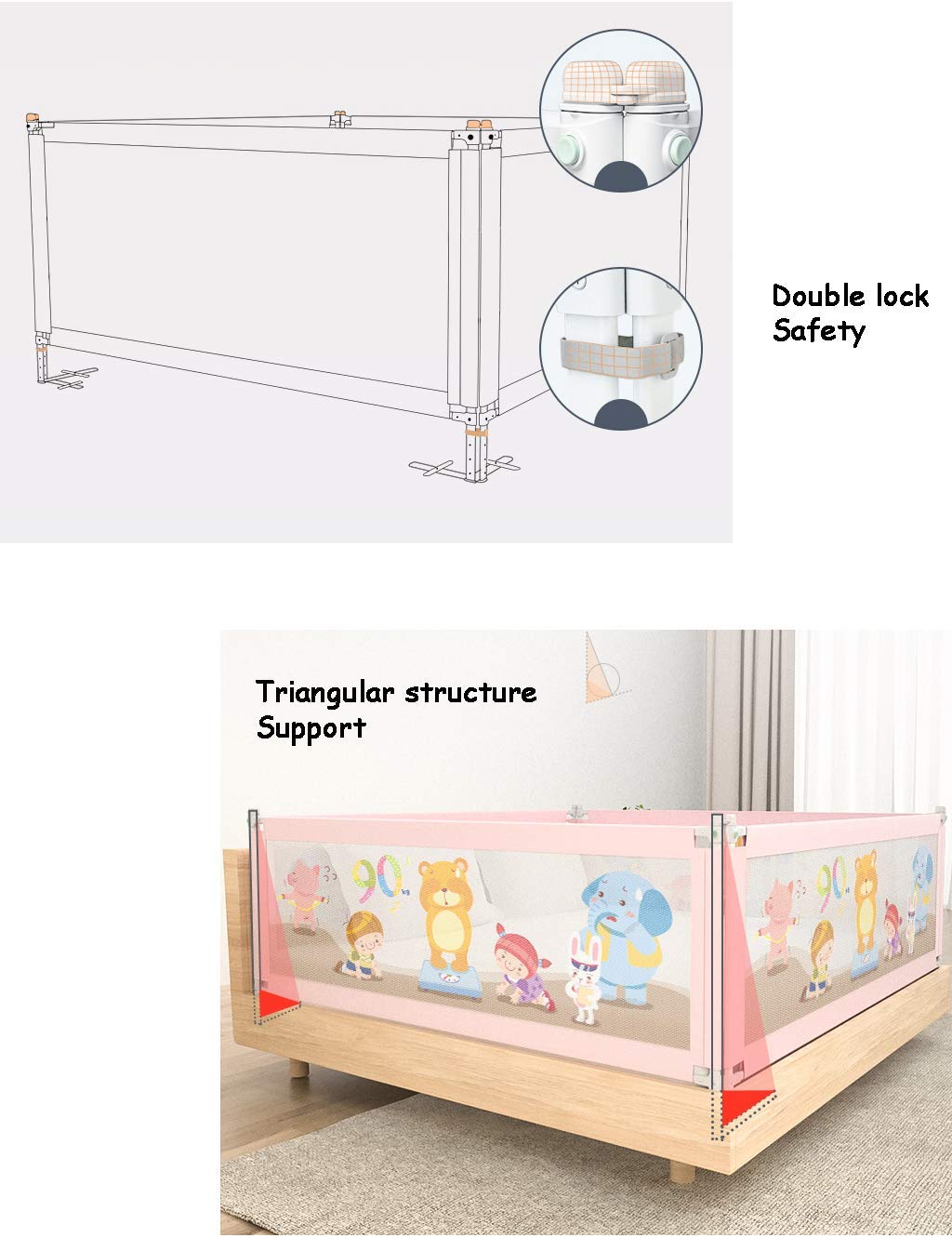 Barandilla de Cama de Seguridad Vertical Premium para niños pequeños con Anclaje Reforzado, Altura Ajustable de 72 a 108 cm para niños de tamaño Individual, matrimonial,