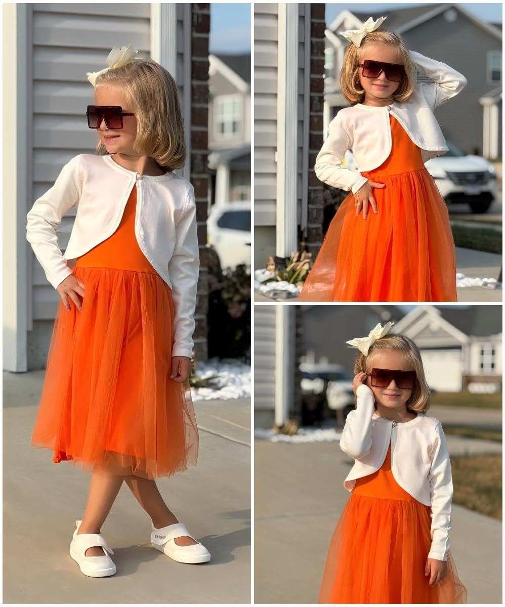 Arshiner Girls Open Front Shrug Cardigan Kids Children Knit Long Sleeve Bolero with Button Closure - Image 4