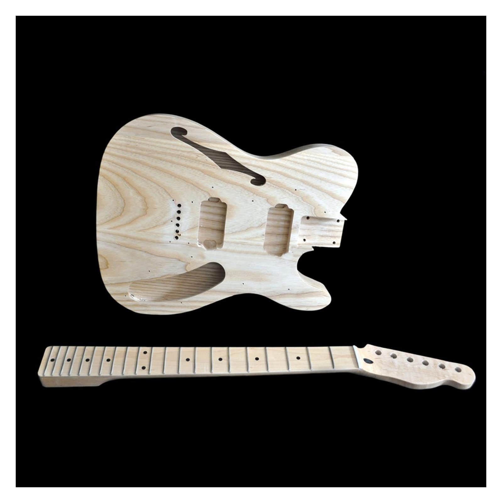 DIY Zestaw Gitary Elektrycznej Gitara Semi-Hollow Ash Body Z Otworami F Klon Szyi 21 Pręt FretsTruss Regulacja Korpus gitary