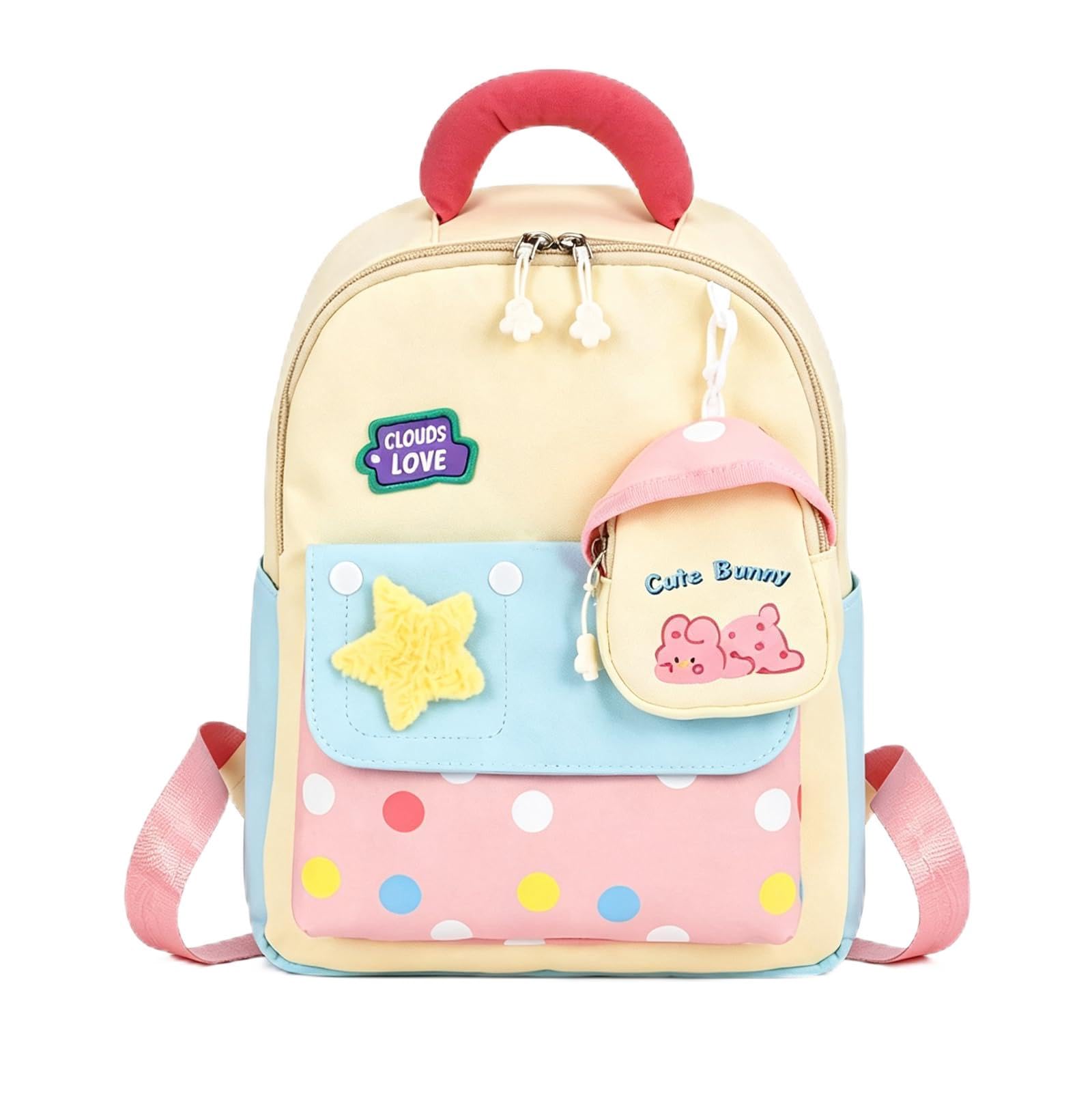 1 Set School Bags for Kids Age 3-4, Yellow Pink Blue Backpack with Detachable Rabbit Pouch, Lightweight Splash-Proof Oxford Bag for Preschool Kids Girls-picture-14
