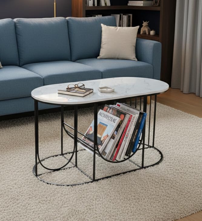 Image of Coffee Table Centre Table (Black White, Round Jali)