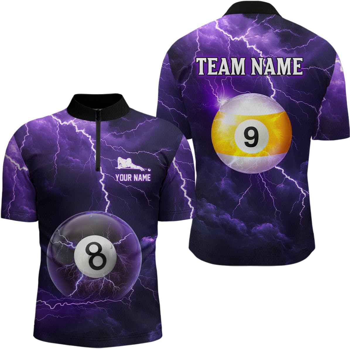 Personalized Billiard Jerseys, 8 Ball Shirt, Custom Green 8 Ball Quarter Zip Attire, Team Clothing