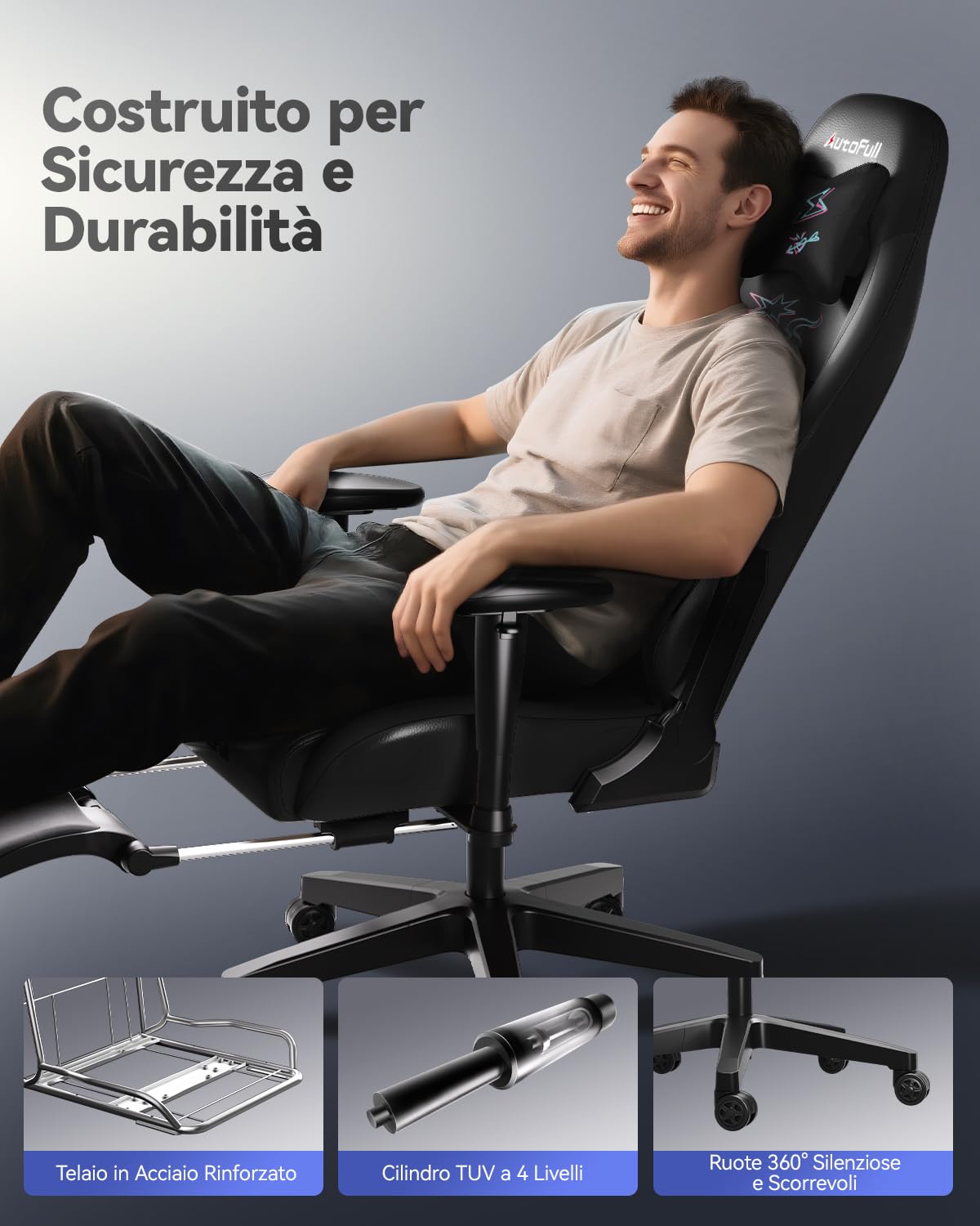 AutoFull C3 Sedia Gaming, Ergonomica Sedia da Gaming con Schienale Regolabile 155°, Supporto Lombare Ergo 3D, Poggiapiedi, Pelle PU - Design in Stile Racing (Graffiti Punk)