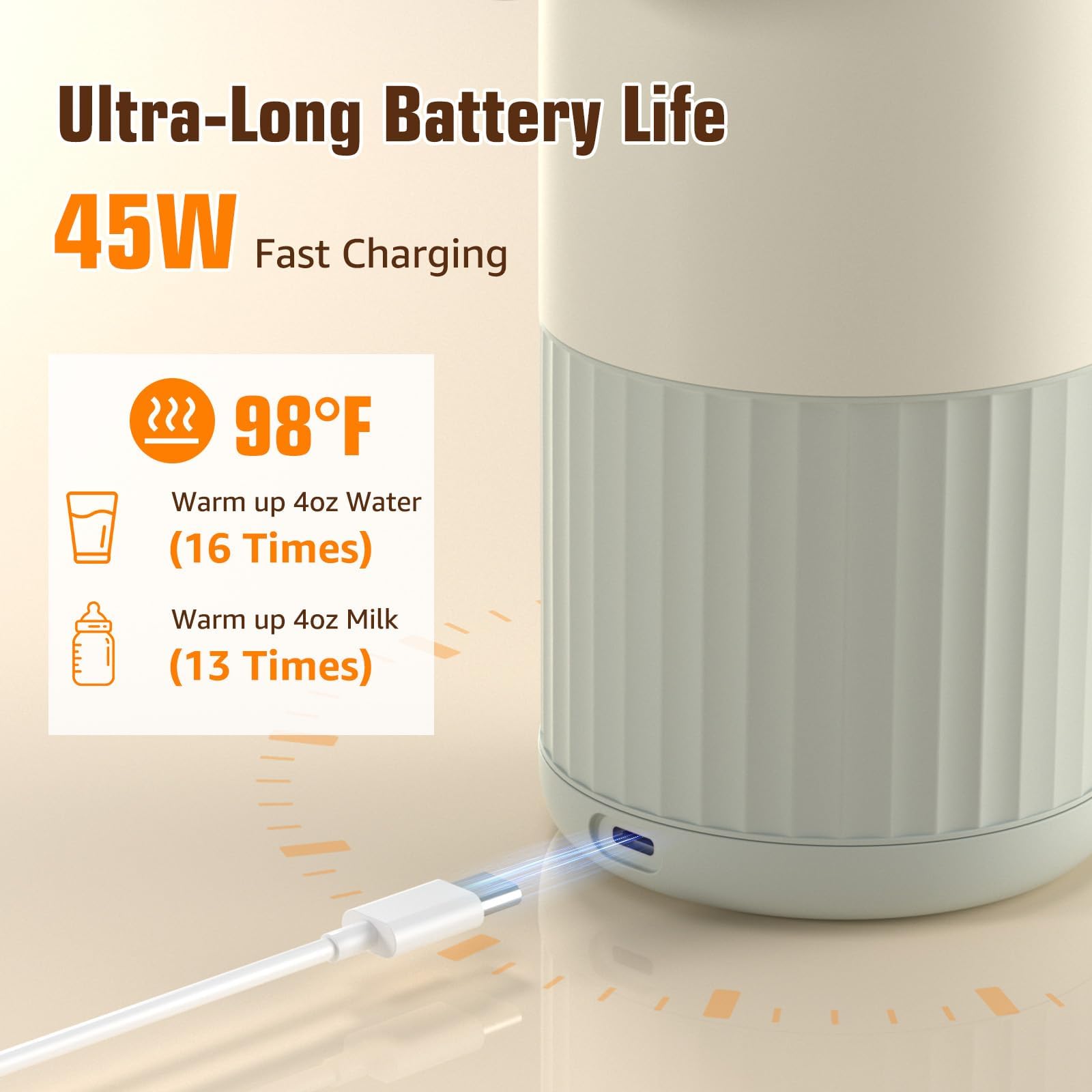 Scaldabiberon da viaggio - Riscaldamento rapido da 100 W e controllo preciso della temperatura per latte materno, formula o acqua, scaldino portatile di grande capacità (grigio)
