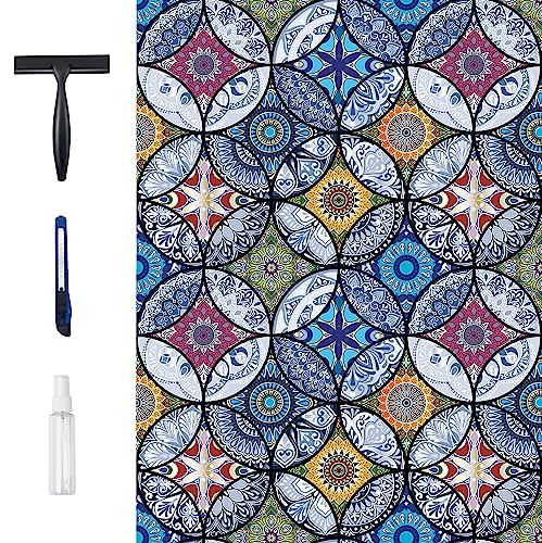 Dktie Static Cling Decorative Window Film Vinyl Non Adhesive Privacy Film Stained Glass Window Film For Bathroom Shower Door Heat Cotrol Anti Uv 17.7In.by 78.7In. #TOP28
