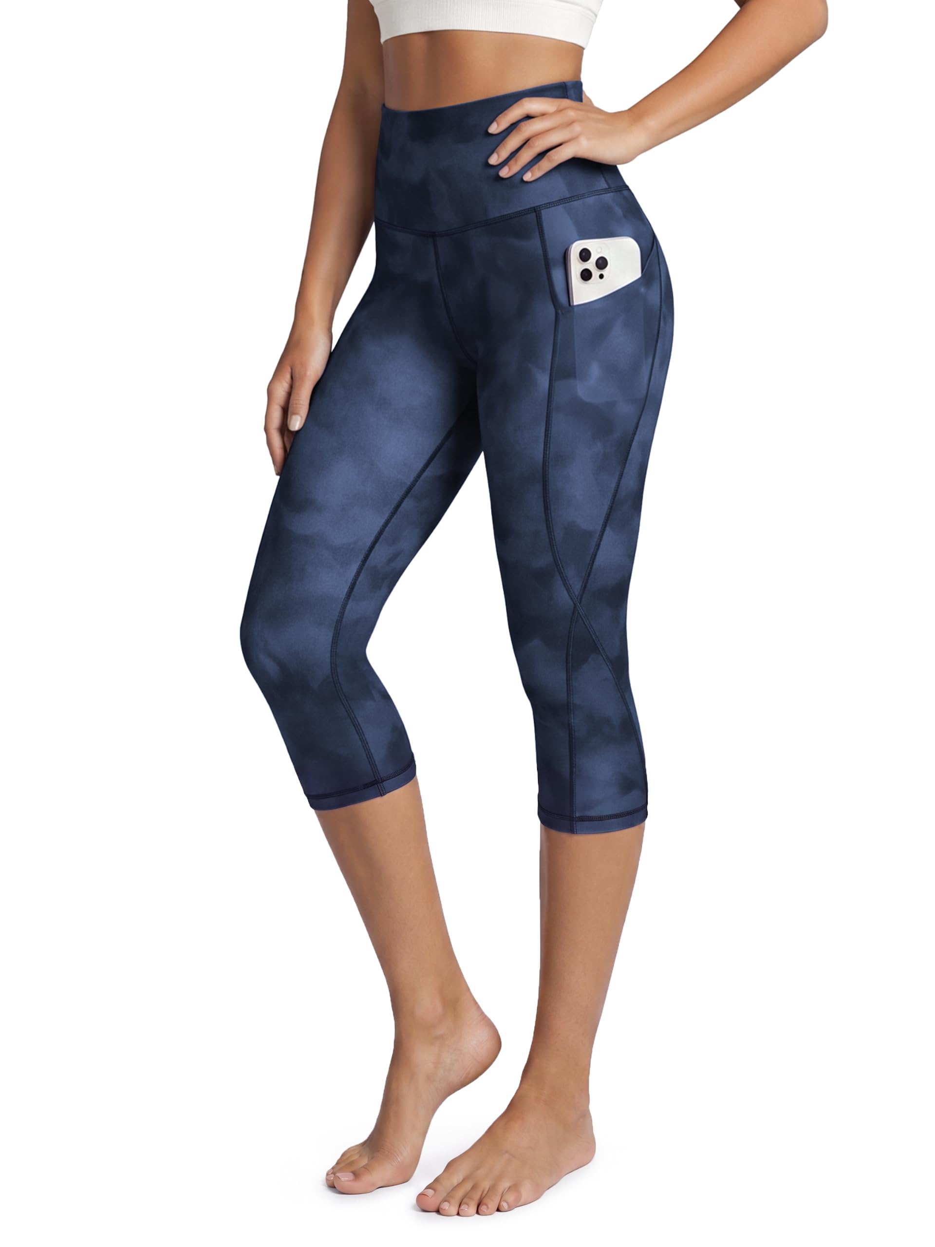 ODODOS Women's High Waisted Yoga Capris with Pockets, Tummy Control Non See Through Workout Athletic Running Capri Leggings