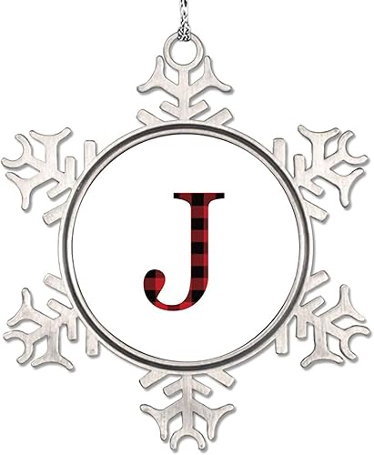 LITTLEGROVE SEEDS Adornos de Navidad con monograma, letra J inicial, adornos para árbol de Navidad, adornos de metal con letras rojas y negras, LITTLEGROVE SEEDS Adornos de Navidad con monograma, letra J inicial, adornos para árbol de Navidad, adornos de metal con letras rojas y negras,