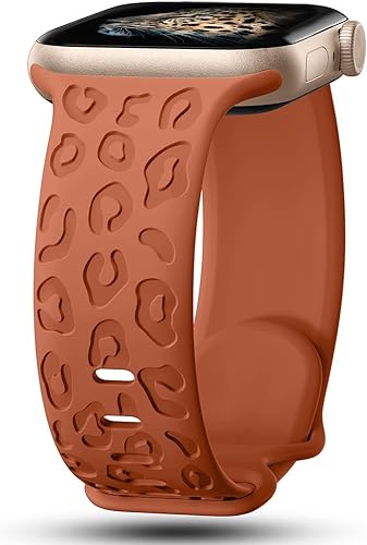BNCLSTG Correa de silicona grabada de leopardo compatible con Apple Watch Band de 1.496 in 1.575 in 1.614 in 1.654 in 1.732 in 1.772 in 1.929 in,