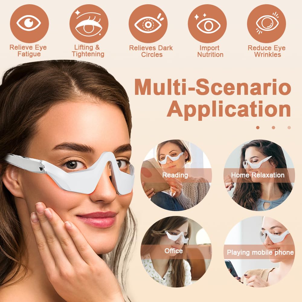 Masseur Oculaire à Luminothérapie Rouge, Massage Yeux à Lumière Rouge, Microcourant Masseur pour Les Yeux, Massage des Yeux pour éliminer les Cernes, les Poches Sous les Yeux, Anti-Rides