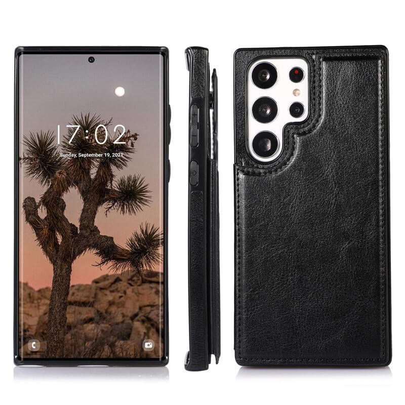 Housse Samsung S22 Ultra en cuir noir élégant avec rabat magnétique et finition haute protection