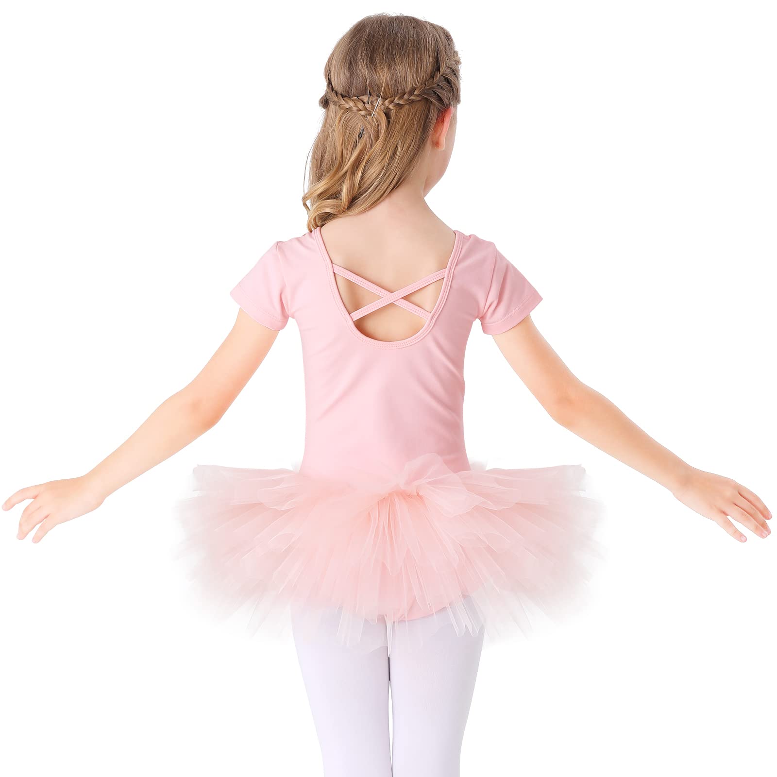 Bezioner Dziewczyna Tutu do tańca Body baletowe Leotard sukienka gimnastyczna z krótkim rękawem różowa (koń z guzikiem) 120