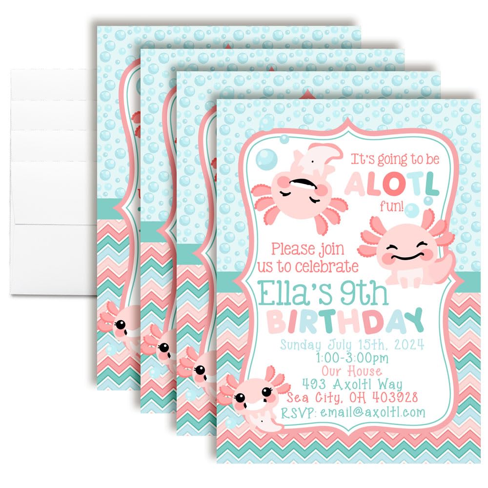 Axolotl Birthday Invitations Custom Birthday Invitations 50 Pack 5x7 Custom Axolotl Party Invitation Cards With Fifty Envelopes - Unique Party Theme