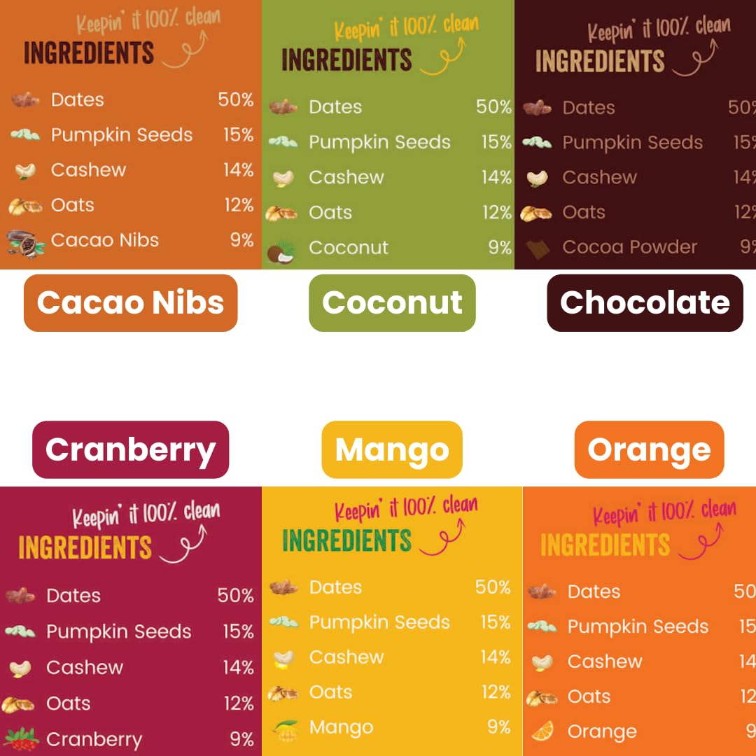 Mashd - Energy Bars - All in One (Pack of 6) | Zero Artifical Ingredients | 5 Ingredient Whole Food Bar | Date Sweetend | No Artificial Sweeteners | Natural Pre-Workout & Office Snack | Six Different Bars — Amazon image 2