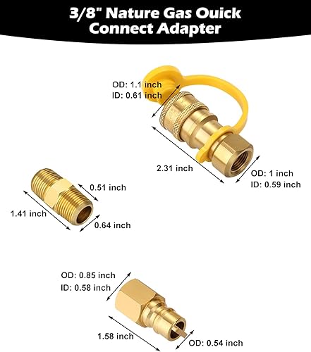 Miniatura 7 de WADEO Accesorios de conexión rápida de gas natural de 38 pulgadas, kit de desconexión rápida de manguera de gas propano LP para sistemas de gas