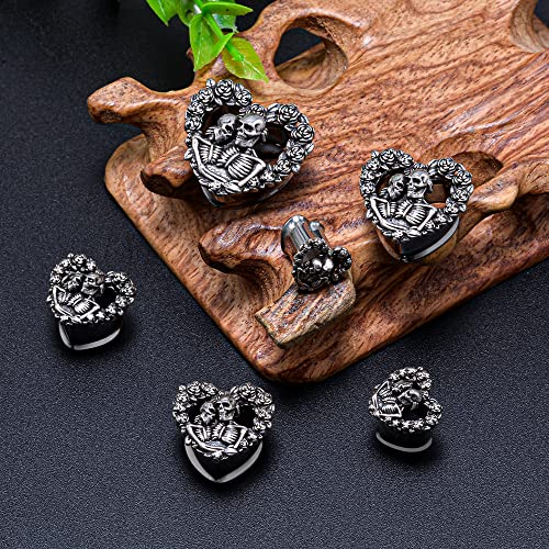 Cooear Heart Ear Plugs Stainless Steel Tunnels Flared Shape Gauges Skull Stretcher Expander Earrings Size 0G To 1 Inch. #TOP2