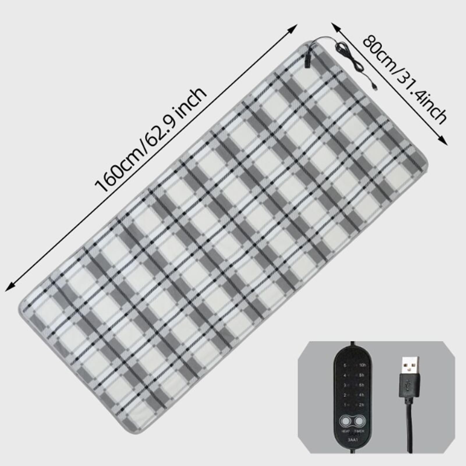 Coperta riscaldante elettrica senza fili, Coperta termica elettrica USB 5 temperature timer 2-10h coperta termica riscaldamento rapido per pausa pranzo in ufficio, viaggio (Black, 160x80cm)