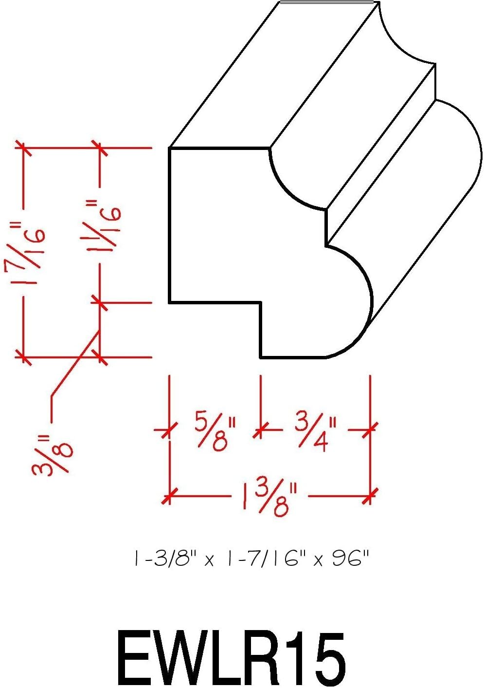EWLR15 Kitchen Cabinet Light Rail Nose and Cove Moulding, 1-3/8 x 1-7/16, Cherry, 94