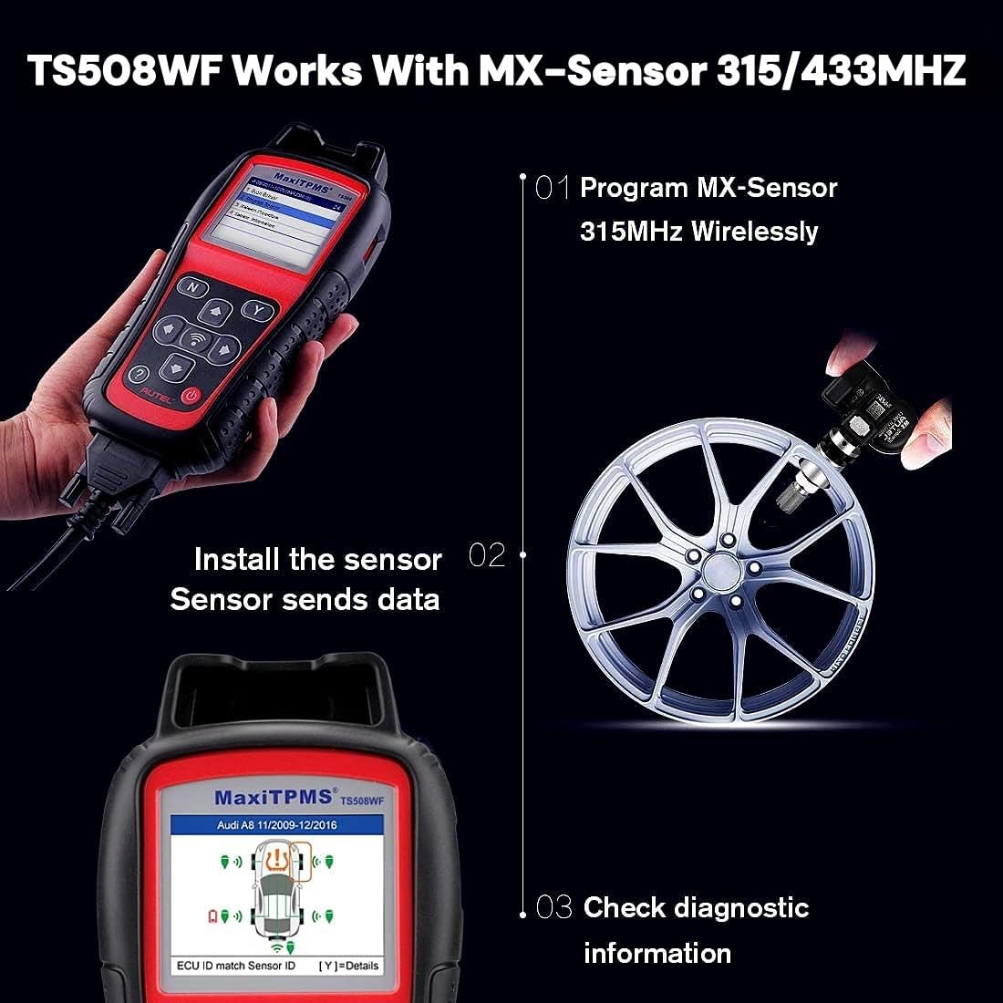 Autel MaxiTPMS TS508WF TPMS Relearn Tool, Upgrade of TS508 / TS408 TPMS Tool, Activate/Relearn All Sensors, Program Autel Sensors, TPMS Reset/Diagnosis, Read/Clear TPMS Code, Free Lifetime Update