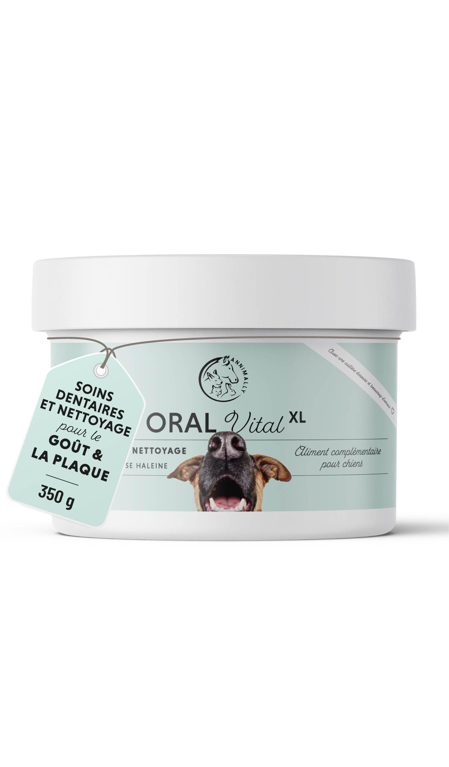 Poudre de soin dentaire pour chiens | Anti-tartre pour chiens - Nettoyage dentaire naturel et particulièrement efficace contre les dents jaunes, la mauvaise haleine et la plaque (350 g XL)