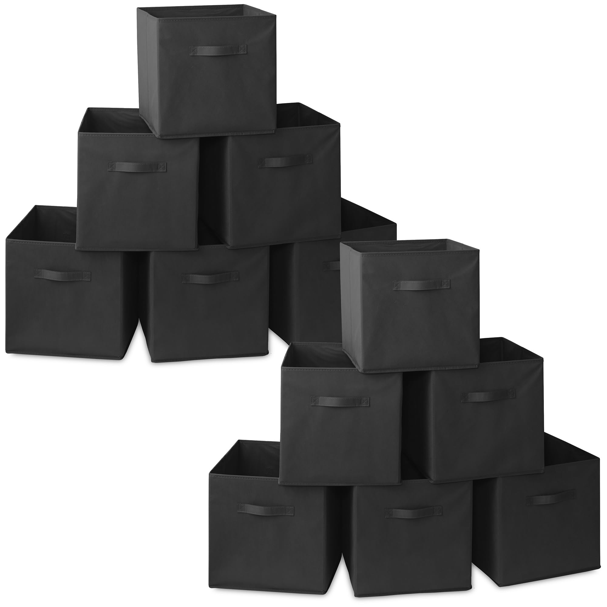 CasafieldSet of 12 Collapsible Fabric Cube Storage Bins, Black - 13" Foldable Cloth Baskets for Shelves, Cubby Organizers & More