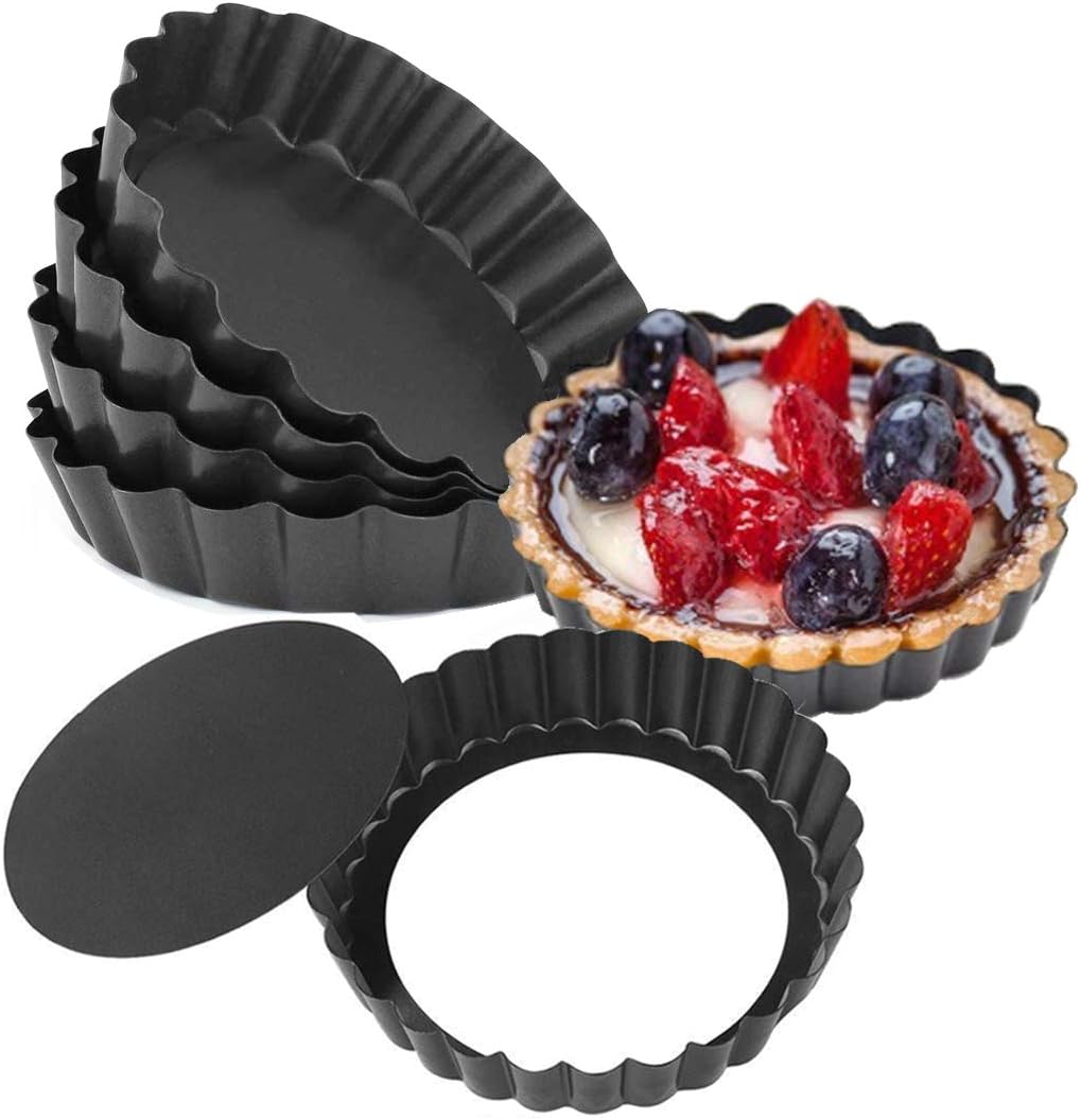 HMIN Mini Tart Pans, Nonstick 4 Inch Mini Quiche Pan Removable Bottom Tart Pan Set of 6 (4Inch
