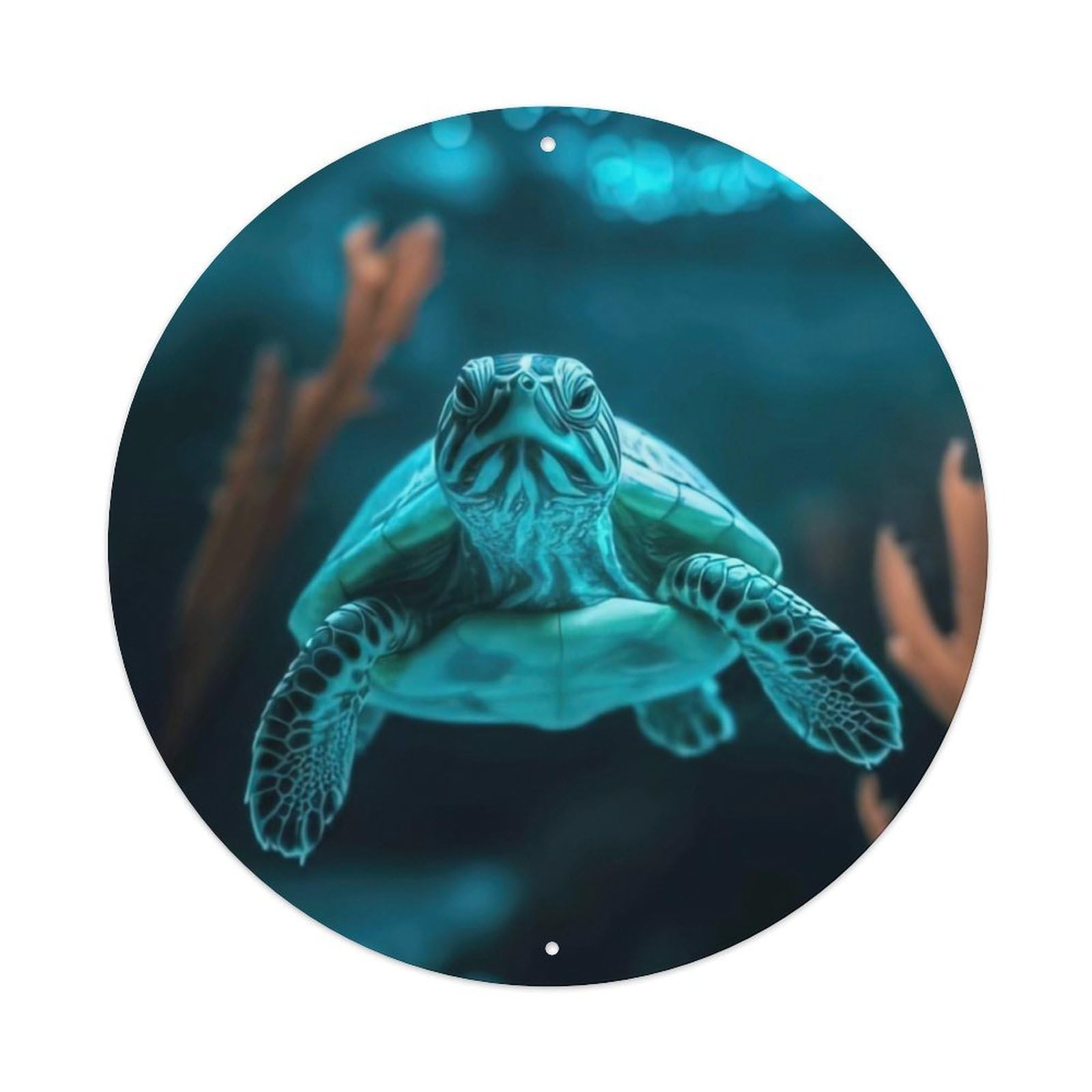 Marine Animals Green Sea Turtle Underwater Coral Bokeh Light Ocean Vintage Metal Tin Sign Plaque Wall Decor for Cafe, Club Bar, Office, Garden Metal Poster 8x8Inch