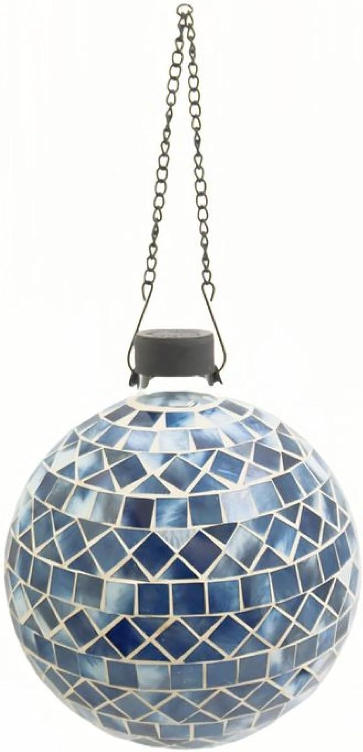 Very Cool Stuff Blue Triangle & Square Tile Gazing Globe, 10 inches - Handcrafted Mosaic Glass Décor with Hanging Chain for Garden, Patio & Home