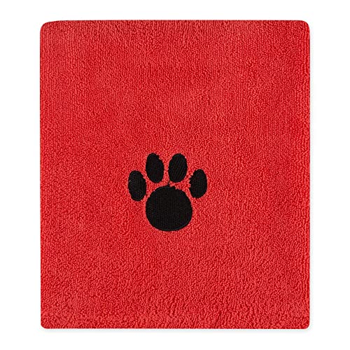 Image of Bone Dry Pet Grooming Towel Collection Absorbent Microfiber X-Large, 41x23.5 inch, Embroidered Red